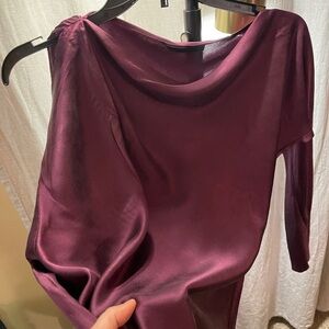 KES plum silk cold shoulder asymmetrical top